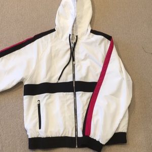 F21 WHITE PINK BLACK WINDBREAKER